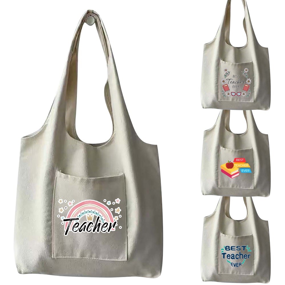 Teacher Series Print Vest Bag Reusable Canvas Shopping Bag Women Casual Tote Bags Cosmetic Bag Shopp