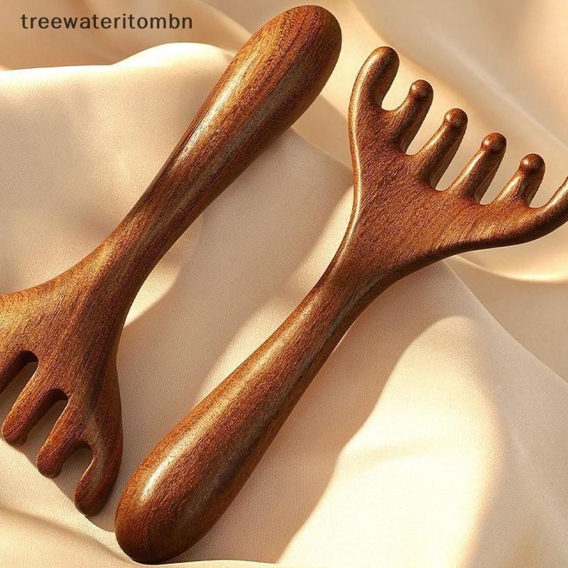 Tt ไม้จันทน์สีทองธรรมชาติห้ากรงเล็บนวดหนังศีรษะ Gua Sha เครื่องมือ Back Scratcher สปามือถือ Meridian หวีนวด Hair Care mbn