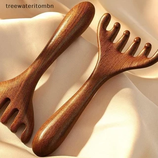 Tt ไม้จันทน์สีทองธรรมชาติห้ากรงเล็บนวดหนังศีรษะ Gua Sha เครื่องมือ Back Scratcher สปามือถือ Meridian หวีนวด Hair Care mbn