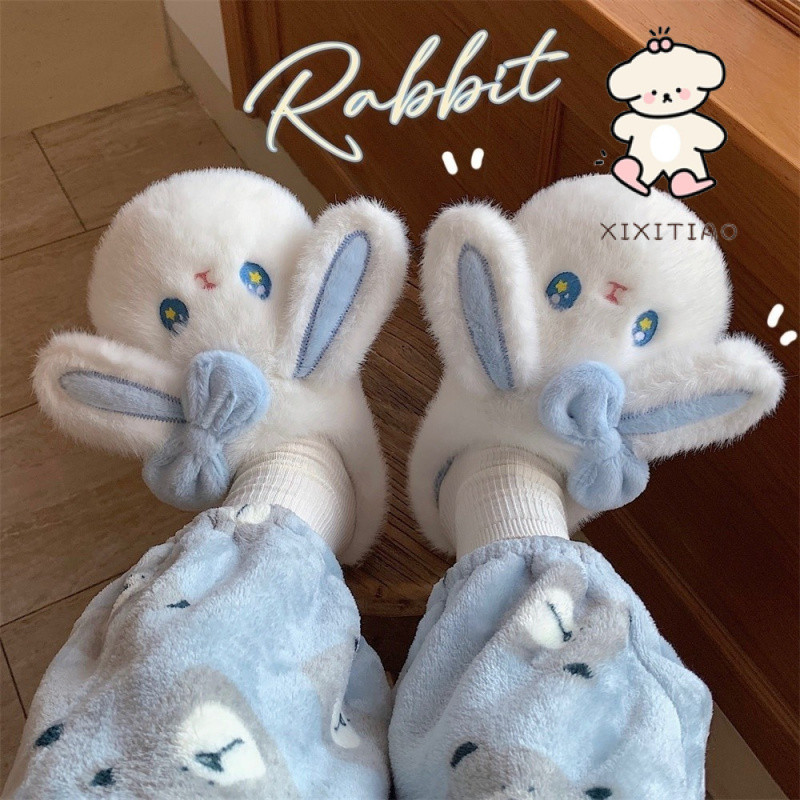 Xitiao รองเท้าแตะรองเท้าแตะผ้าฝ้ายฤดูใบไม้ร่วงฤดูหนาว EVA ในร่มคุมขัง Baotou Soft Sole หญิงญี่ปุ่นน่ารักกระต่าย Warm Plush
