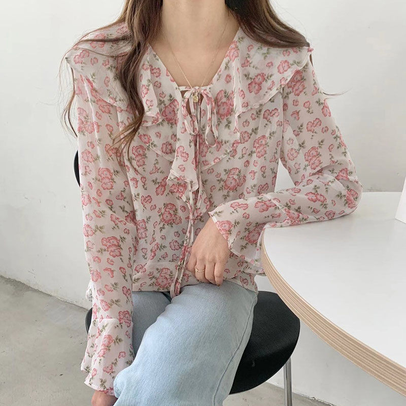 ส่งไวจากไทย⭐Summer⭐S- XL เสื้อชีฟองฤดูร้อนผู้หญิงเสื้อแขนยาว - รูปที่ 4