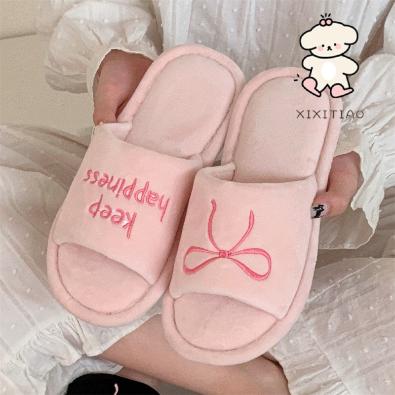 Xixtiao รองเท้าแตะผ้าฝ้ายนุ่มด้านล่างแบนสุภาพสตรีฤดูใบไม้ร่วงฤดูหนาว High-End 2024 สไตล์ใหม่ Creative