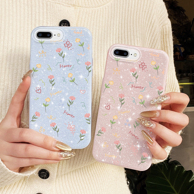 เข้ากันได้สําหรับiphone 6 Plus 7 Plus 8 Plus 6S Plus SE 2020 เต็มหน้าจอเงาดอกไม้ขนาดเล็กIMDวัสดุAnti Drop Hardเคสโทรศัพท์กับดอกไม้เชือกแขวน