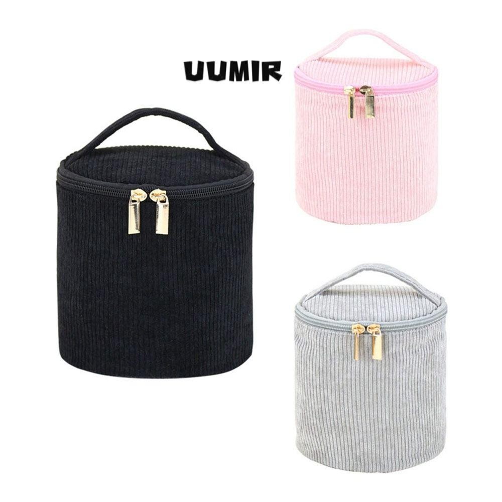 Uumir กระเป๋าแต่งหน้าผ้าลูกฟูก, กระเป๋าเครื่องสําอางอเนกประสงค์ทรงทรงกระบอก, แฟชั่นกระเป๋าเก็บมือถือความจุขนาดใหญ่สําหรับการเดินทาง Househeld