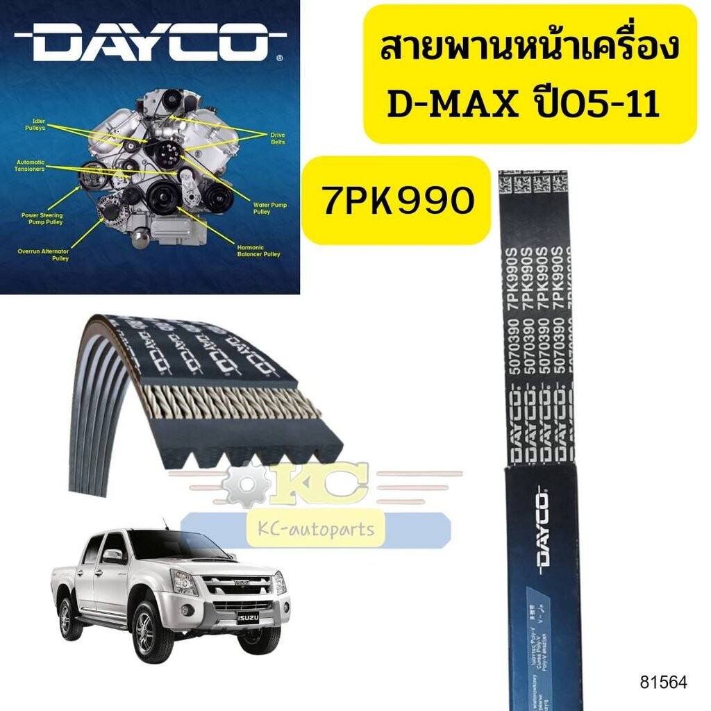 ส่งเร็ว สายพานหน้าเครื่อง ISUZU D-MAX ปี2005-2011 4JJ1 4JK1 7PK990 DAYCO รับประกัน2ปี *81564 ราคา ถูกที่สุด ดีลบีเคเค รูปภาพหลัก