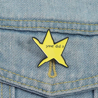 "you Did It" ข้อความสร้างแรงบันดาลใจเข็มกลัดน่ารักดาวสีเหลืองLapel Pin Doodleสไตล์ป้ายโลหะเสื้อผ้าอุปกรณ์เสริมเครื่องประดับของขวัญ