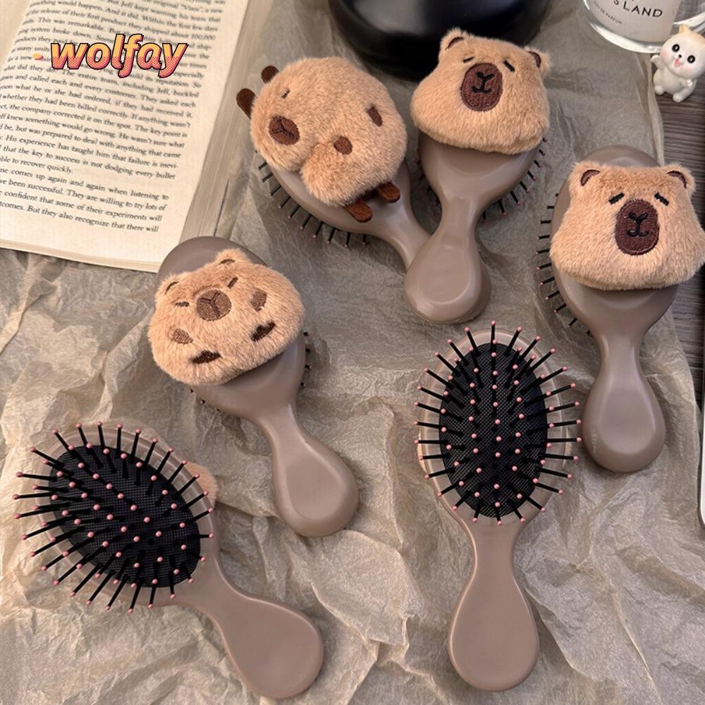 Wolfay Capybara Air Cushion Comb, ABS Plush Hair Combs, แบบพกพา Anti-Static การ์ตูน Kapibala ถุงลมนิรภัยหวีผู้หญิง
