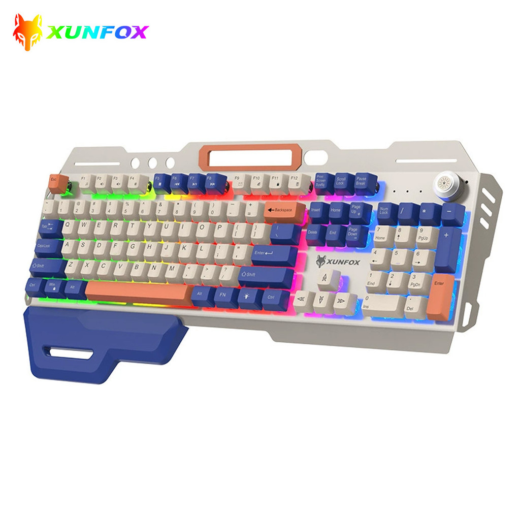 Xunfox K90 คีย์บอร์ด E-Sports แบบมีสายคีย์บอร์ดเกมอเนกประสงค์ขาตั้งโทรศัพท์พร้อมไฟแบ็คไลท์