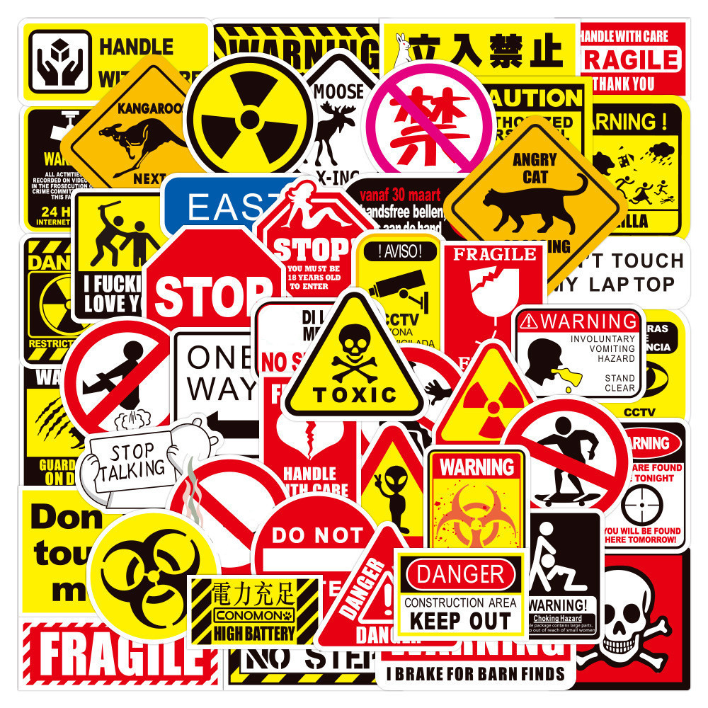 ❉ Warning Sign Series 01 สติ๊กเกอร์ ❉ 50Pcs/Set Warning Mark DIY Fashion Mixed Luggage Laptop Skateboard Doodle Decals สติ๊กเกอร์