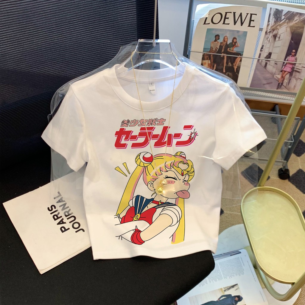 COD（จัดส่งภายใน 24 ชั่วโมง）2025 ฤดูร้อนสั้นไม่ซ้ำใครสวยงามพิมพ์เสื้อยืดแขนสั้นผู้หญิงผ้าฝ้ายน่ารักสะดือเปิดเผยbabytee