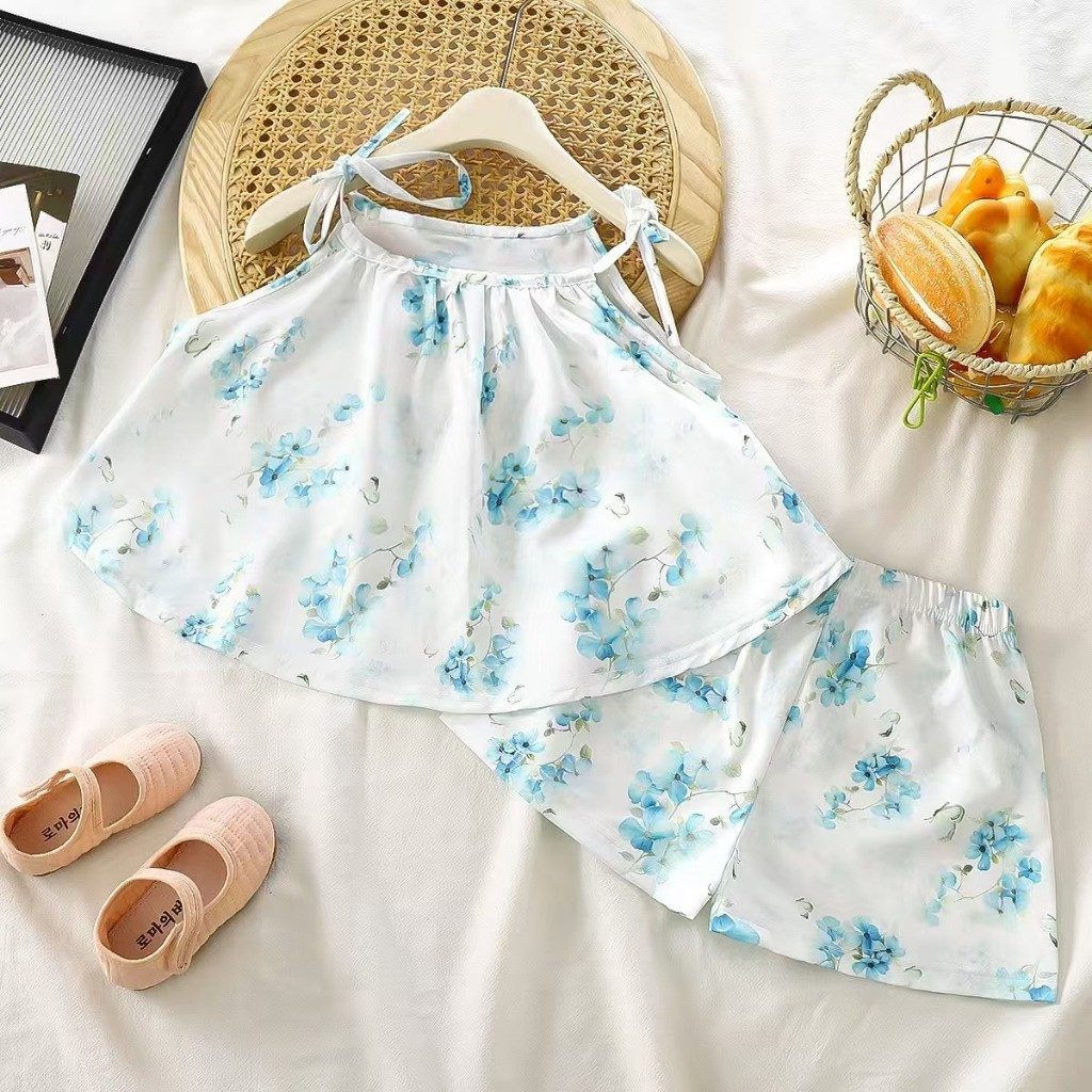 พร้อมส่งในไทย🎊🎊ชุดเซ็ต2ชิ้น เสื้อสายเดี่ยว+กางเกงขาสั้น ลายดอกน่ารักๆ  ระบายอากาสได้ดี🎊🎊