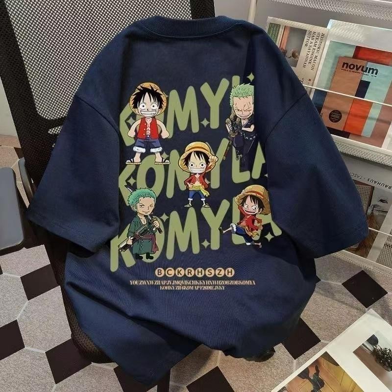 Top.basic🔥เสื้ออนิเมะ "One piece" พิมพ์ลาย ผ้าCOTTONเสื้อยืดแขนสั้นผู้ชาย ลูฟี่เสื้อ วินเทจอเมริกันOVERSIZEเสื้อยืด【COD】