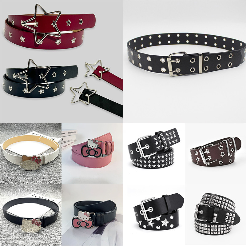Y2k แฟชั่น Double Layer Star Rivet เข็มขัดผู้หญิง Punk เข็มขัดหนังกางเกงยีนส์อุปกรณ์เสริม