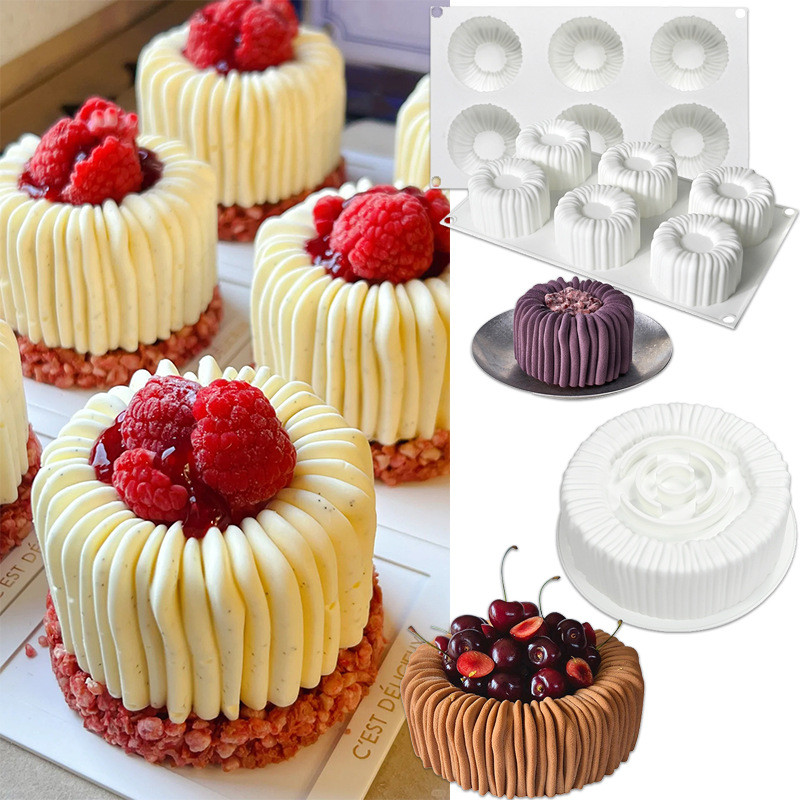 6 Cavity Charlotte Mousse แม่พิมพ์เค้ก Groove ทรงกระบอกมูสขนมหวานซิลิโคนช็อกโกแลตแม่พิมพ์เทียนปูนปลาสเตอร์แม่พิมพ์เค้กตกแต่งเบเกอรี่เครื่องมือ
