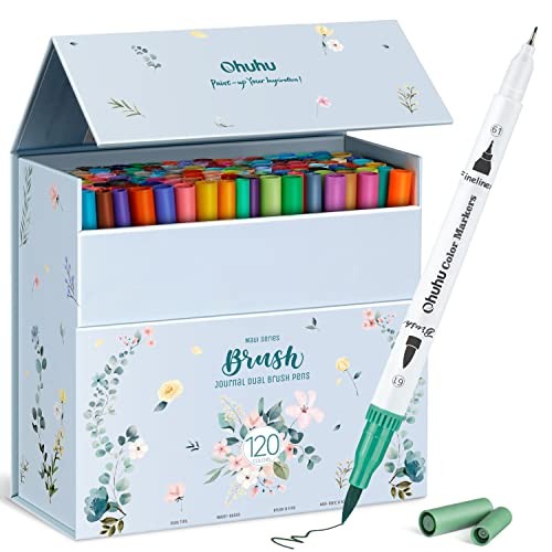 Ohuhu Art Marker Pen Set with 120 Colors, Water-based Color Pens, Twin Markers, Vibrant, Quick-Dryin