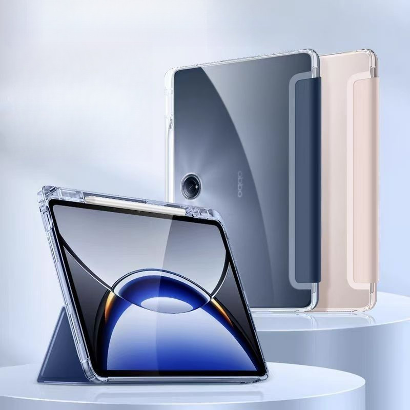 Oppo Pad 3 Matte Display Edition หนัง PU สามพับสําหรับ OPPO Pad3 Pro 12.1 นิ้ว 2024 Neo/Air2 11.4 โปร่งใส TPU ซิลิโคนนุ่มพร้อมช่องเสียบปากกาฝาครอบ