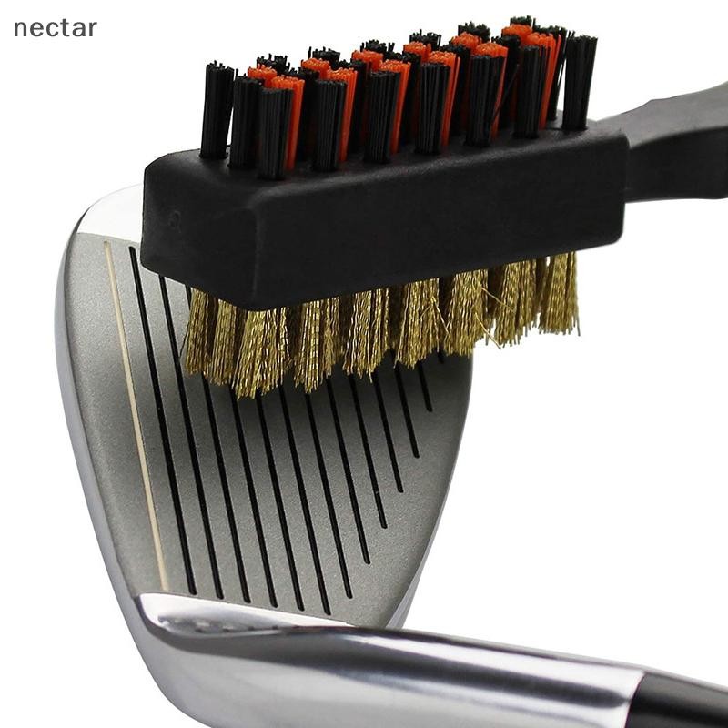 Tar Golf Club Brush Groove Cleaner เครื่องมือทําความสะอาดสองด้าน, แปรงไนลอนน้ําหนักเบาโลหะแบบพกพาสําหรับรองเท้าลูกกอล์ฟ N