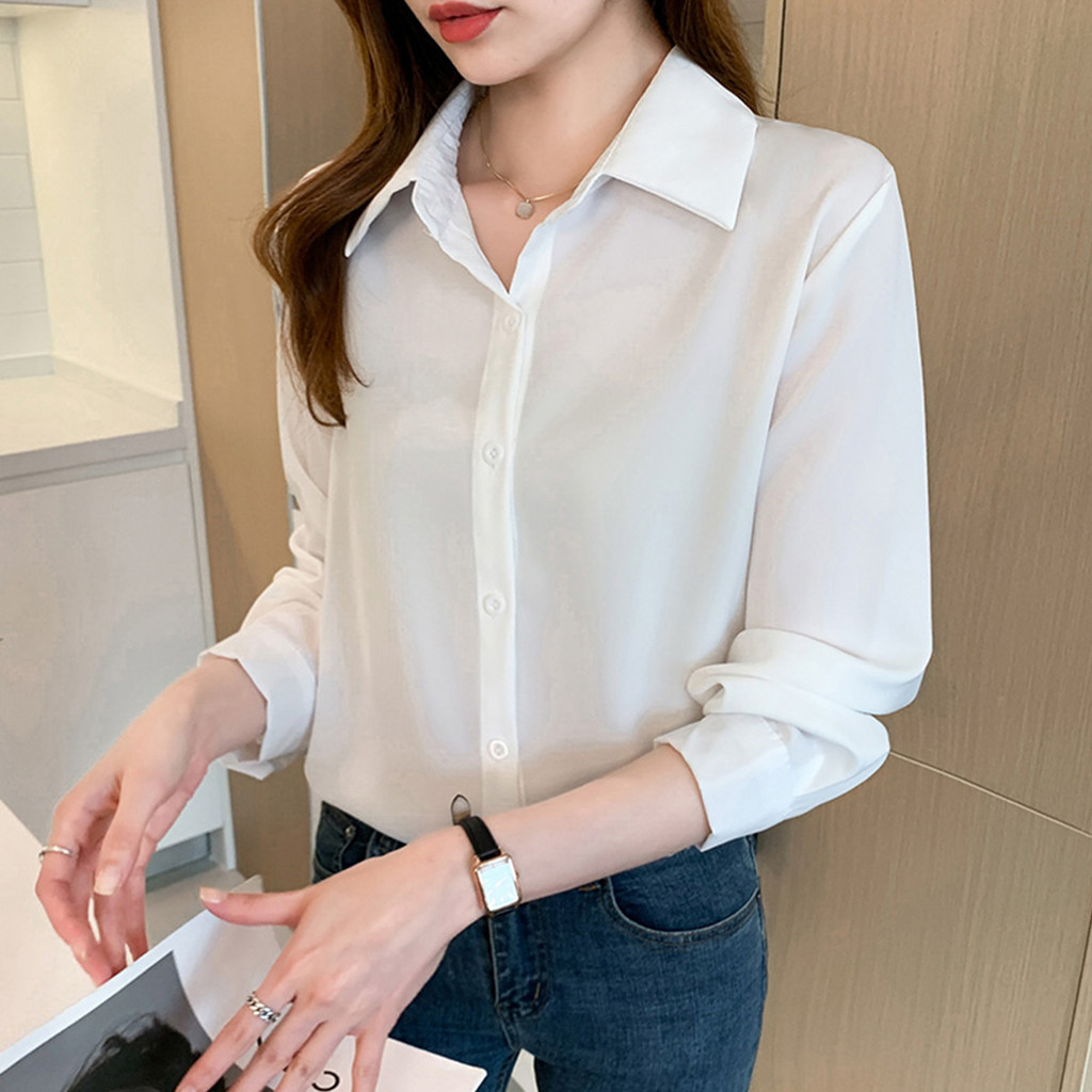 เสื้อเชิ้ตแขนยาวผ้าชีฟองสวยๆ สำหรับสาวๆ สวมใส่สบายในทุกฤดูกาล ราคา ถูกที่สุด ดีลบีเคเค แกลเลอรีภาพที่ 6