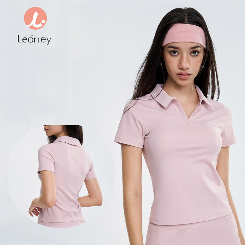 Leorrey-เสื้อยืดคอวีโปโลเทนนิสกอล์ฟสปอร์ตครอปท็อปโยคะฟิตเนสทรงสลิมฟิตสำหรับเทนนิส