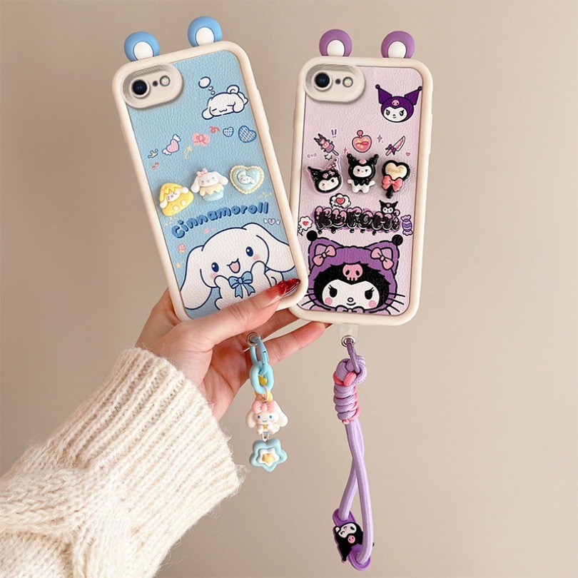 3d หู Winnie Bear Kuromi SpongeBob สําหรับ iPhone 6 Plus A1522, A1524 Cinnamoroll เชือกซิลิโคนเคสโทร
