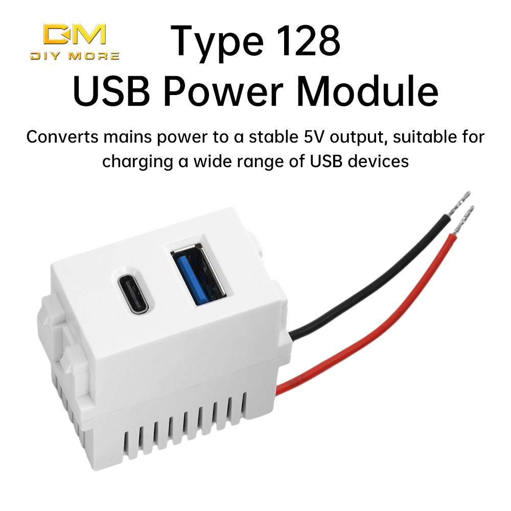 Diymore ประเภท 128 USB โมดูล 220V ซ็อกเก็ต 5V2.1A Dual พอร์ต USB + Type C ชาร์จซ็อกเก็ตโมดูล
