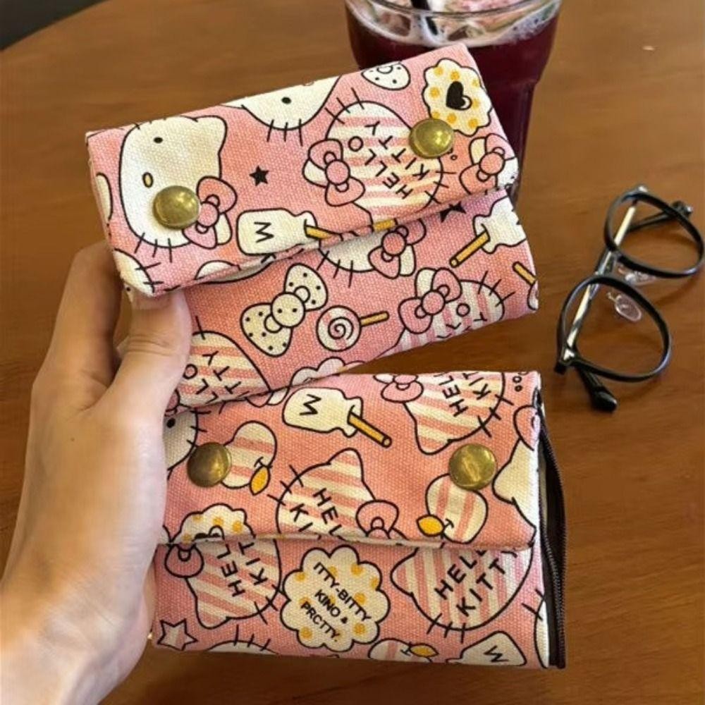 Hobbyin กระเป๋าใส่เหรียญ,การ์ตูน HelloKitty พับเปลี่ยนเงิน,กระเป๋าสตางค์ผ้าใบที่ทนทานหญิง