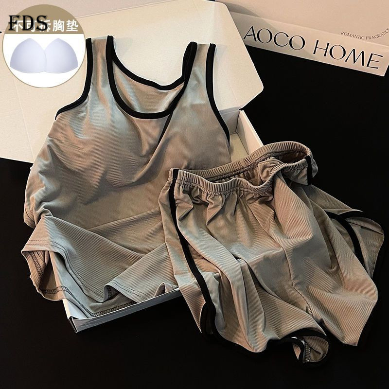 ชุดนอนผ้าไหมน้ำแข็ง FDS แบบมีฟองน้ำ เสื้อกั๊กผู้หญิง ระบายอากาศได้ ชุดชั้นในยืดหยุ่น ชุดนอน