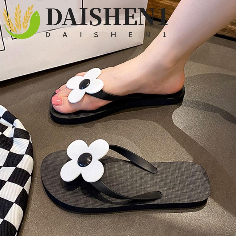 Daishen1 ดอกไม้ Flip Flops, ดอกไม้ Anti Slip แบน Soled รองเท้าแตะ, Simple Clip Toe ฤดูร้อน PVC แพลตฟอร์ม Flip Flops ฤดูร้อน