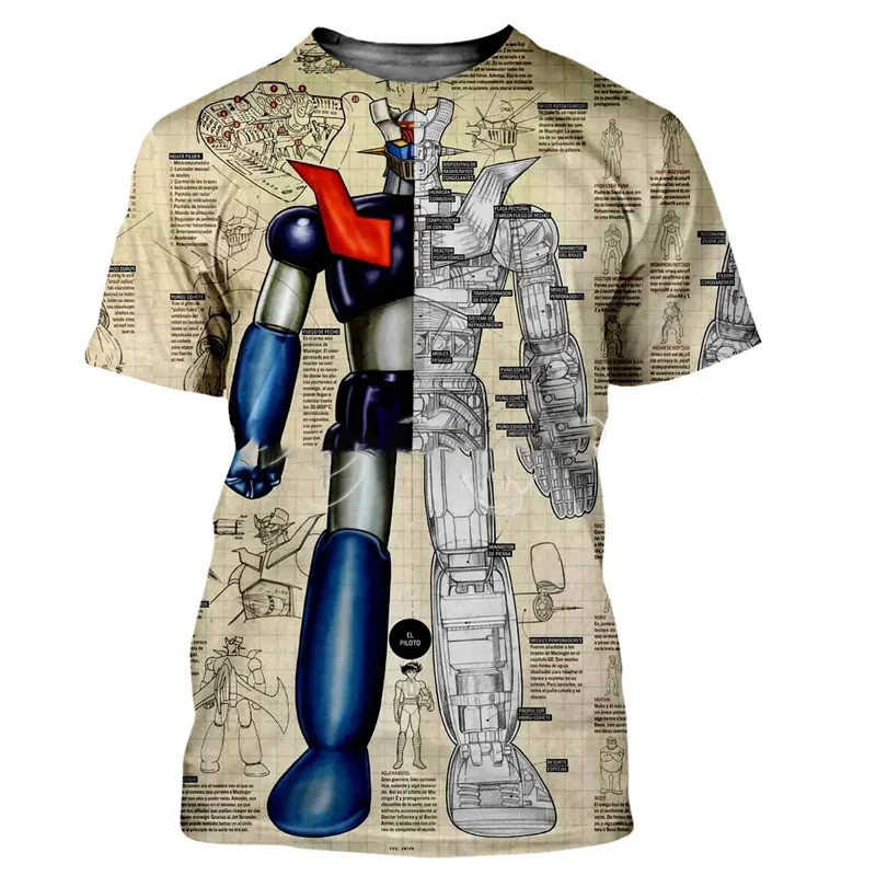 แฟชั่นผู้ชายแขนสั้น 3D Mazinger Z พิมพ์ Transformers ลายผู้ชายเสื้อยืดอินเทรนด์เสื้อยืดเย็นฤดูร้อน street comfort