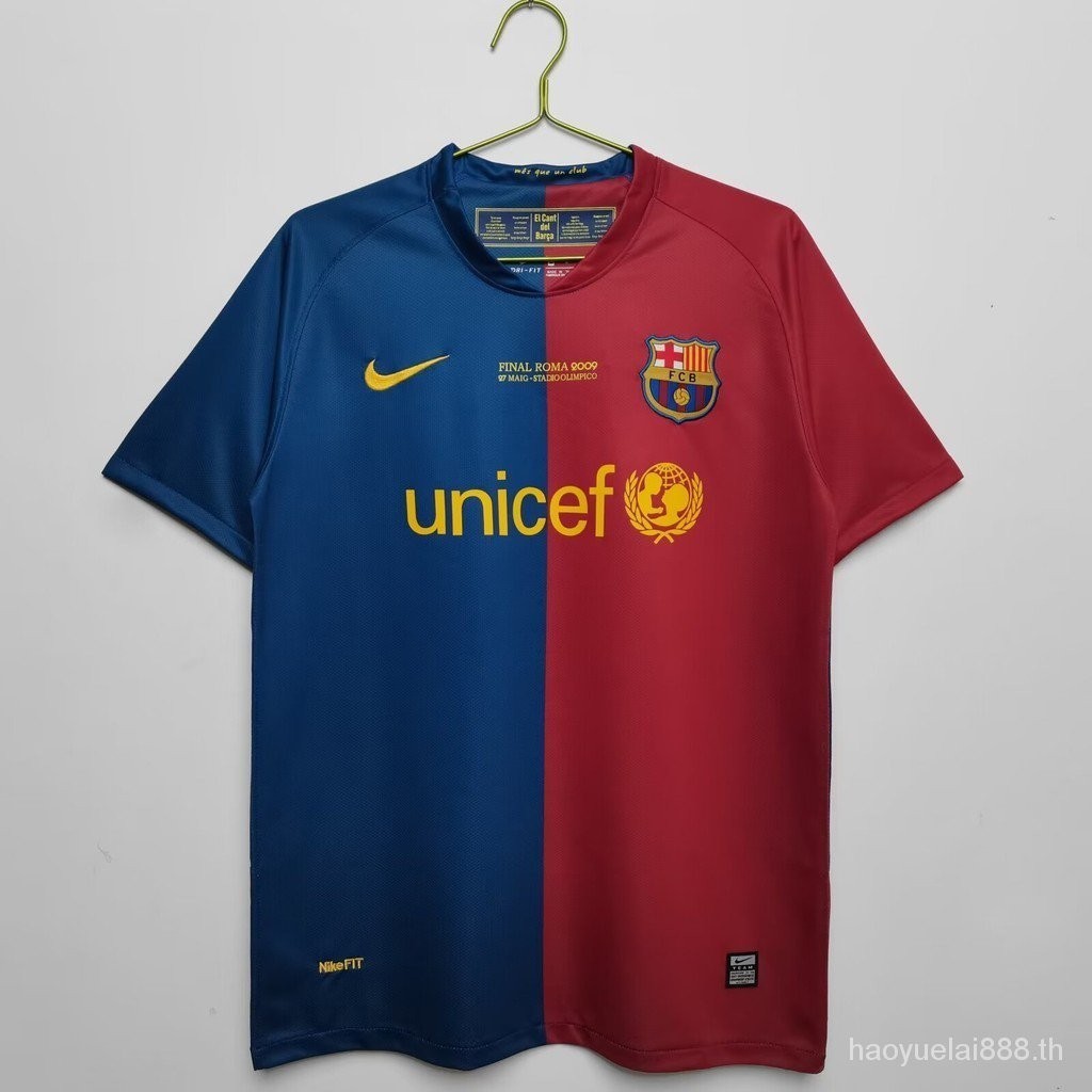 เสื้อกีฬาแขนสั้น ลายทีมชาติฟุตบอล Barcelona 2008-09 ชุดเยือน # 10 Messi # 6 Xavi สไตล์เรโทร คลาสสิก