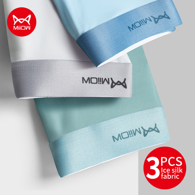 Miiow กางเกงบ็อกเซอร์ขาสั้น ผ้าไนล่อน สําหรับผู้ชาย 3 ชิ้น MW030