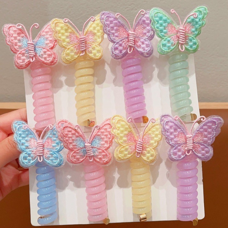 ยางมัดผมเด็ก ยางรัดผม ปักลายผีเสื้อน่ารัก สีแคนดี้ สไตล์เกาหลี สําหรับเด็ก