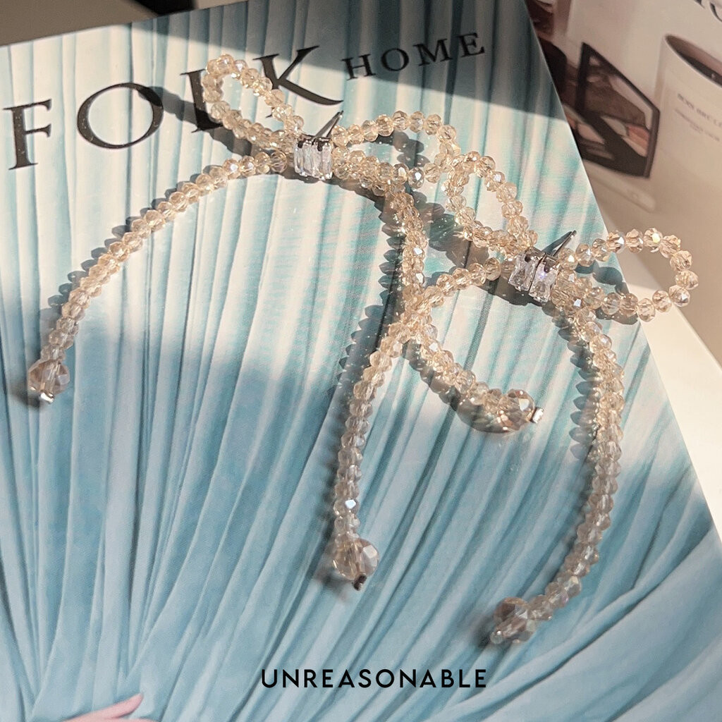 ต่างหูโบว์ Champagne Glass Bead ต่างหูคลิป ต่างหูก้านเงินแท้ น้ำหนักเบา UA0925-03 Unreasonable Accessories