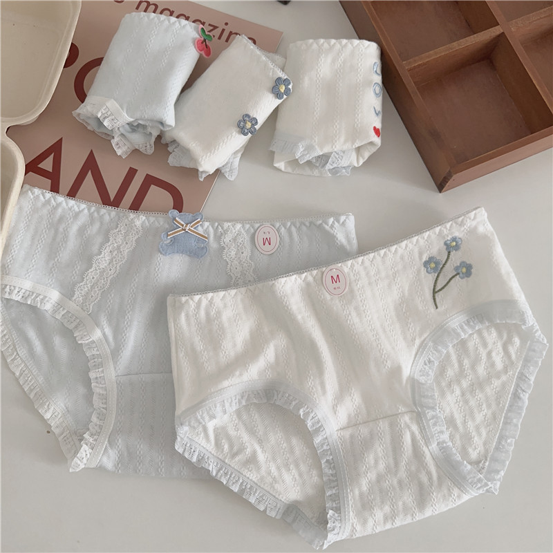 กางเกงชั้นใน ผ้าฝ้าย แบบนิ่ม ระบายอากาศได้ดี ลายลูกไม้น่ารัก สไตล์โลลิต้า สําหรับผู้หญิง