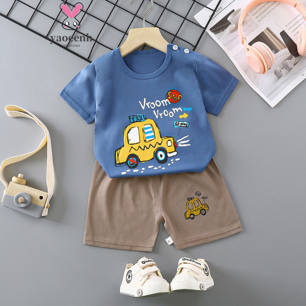 【YAOEENH】พร้อมส่ง ชุดเสื้อยืดแขนสั้น กางเกงขาสั้น ลายการ์ตูน น้ําหนักเบา เข้ากับทุกการแต่งกาย แฟชั่นฤดูร้อน สําหรับเด็กผู้ชาย และเด็กผู้หญิง 73-130 ซม.