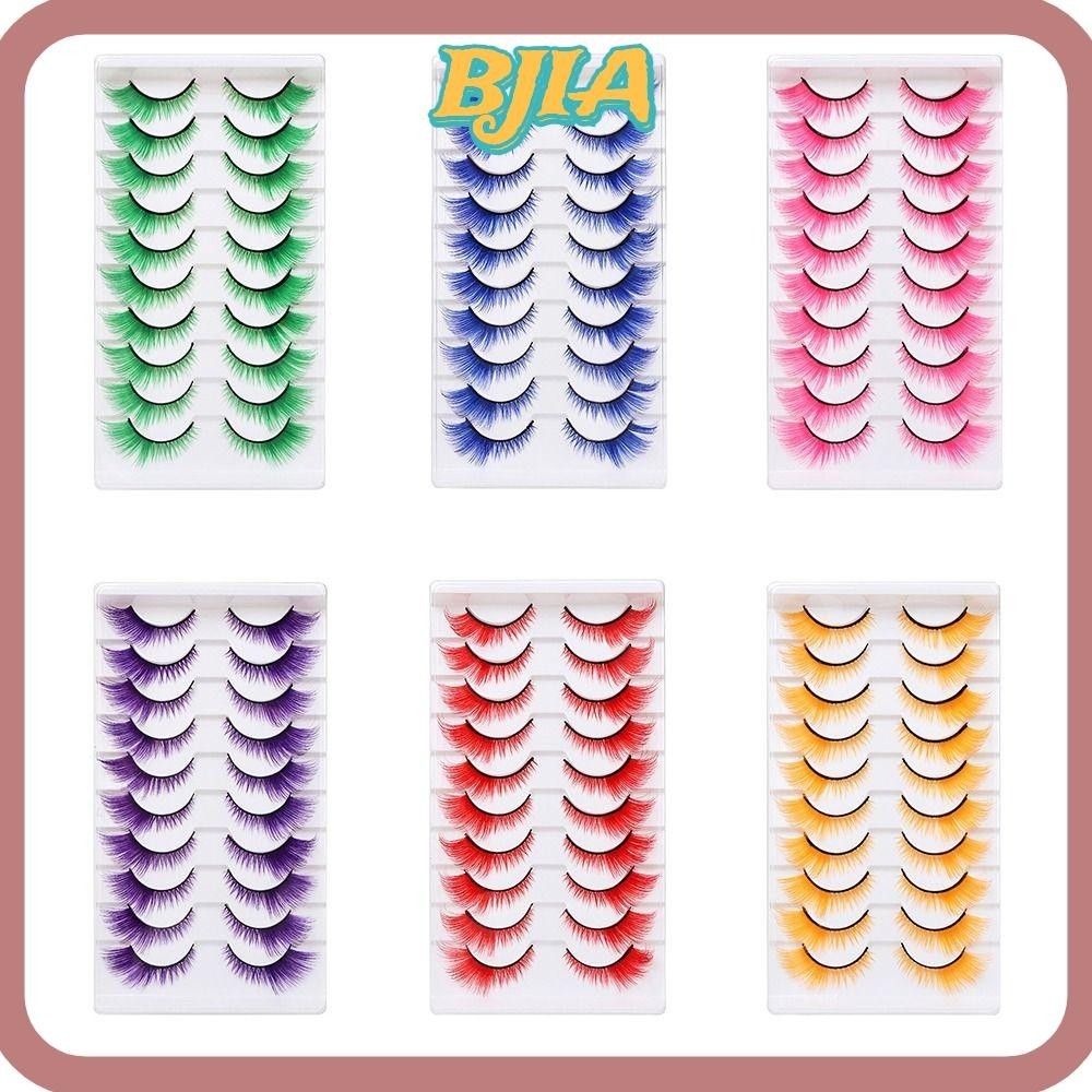 Bja ขนตาปลอม ขนปุยนุ่ม หลากสี สีแดง สีเขียว สีชมพู สีฟ้า สีเหลือง สําหรับคอสเพลย์ ปาร์ตี้ 10 คู่