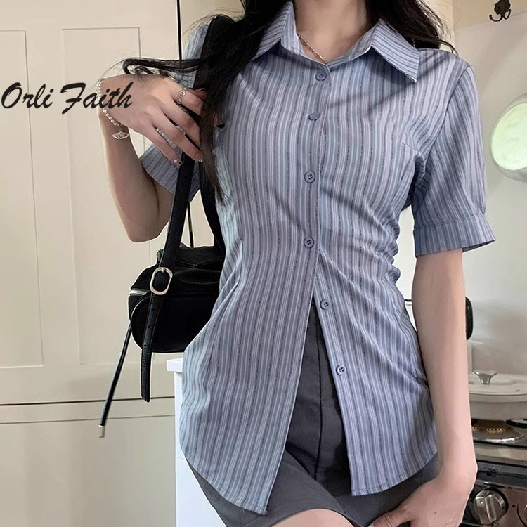 Orlifaith ใหม่ เสื้อโปโลลําลอง ลายทาง เข้ารูป เซ็กซี่ แฟชั่นสําหรับสตรี 2024