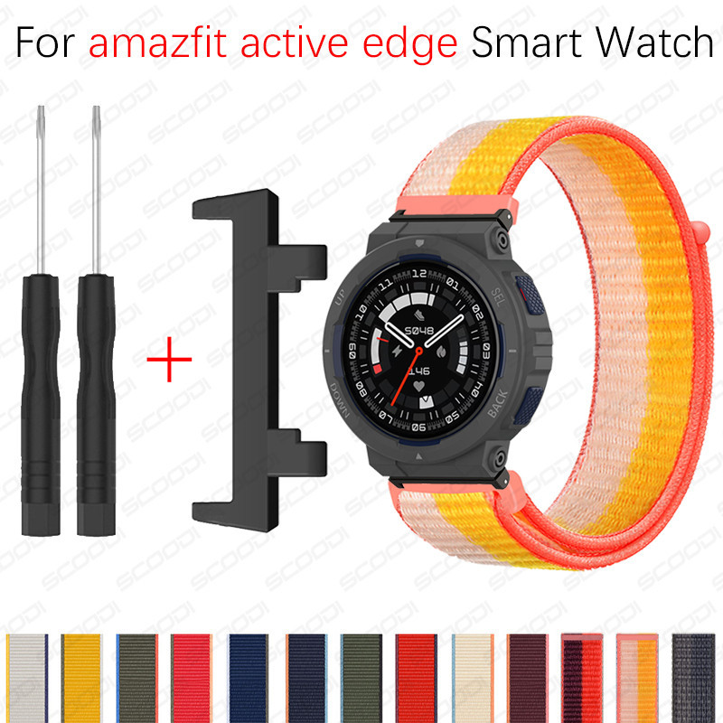Sport Loop สายไนลอนสําหรับ Amazfit Active Edge สมาร ์ ทนาฬิกาสายรัดข ้ อมือสร ้ อยข ้ อมือนาฬิกาอุปกรณ ์ เสริม