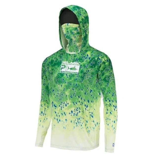 เสื้อฮู้ดแขนยาว UPF 50+ ป้องกันรังสียูวี สีเขียวไล่โทนสี เหมาะกับใส่ตกปลากลางแจ้ง สําหรับผู้ชาย