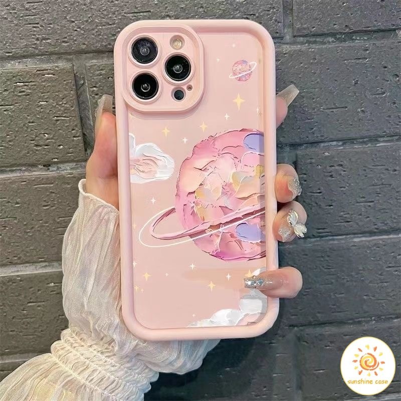 เคสโทรศัพท์มือถือป้องกันสี่ด้านลายดาวเคราะห์ทาสีน้ำมัน ไอโฟน11 For iPhone12 13 14 15Pro MAX X XS XR XS 6 7 8Plus SE2020