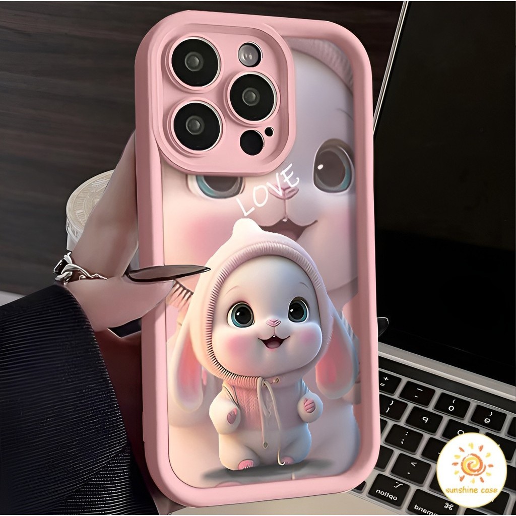 เคสโทรศัพท์ป้องกันเส้นขอบกระต่ายการ์ตูนน่ารัก ไอโฟน11 For iPhone12 13 14 15Pro MAX X XS XR 6 7 8Plus SE2020 เคสโทรศัพท์