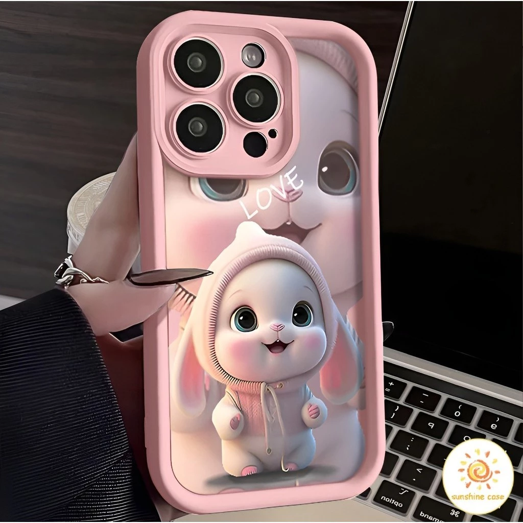 เคสโทรศัพท์ป้องกันเส้นขอบกระต่ายการ์ตูนน่ารัก ไอโฟน11 For iPhone12 13 14 15Pro MAX X XS XR 6 7 8Plus SE2020 เคสโทรศัพท์