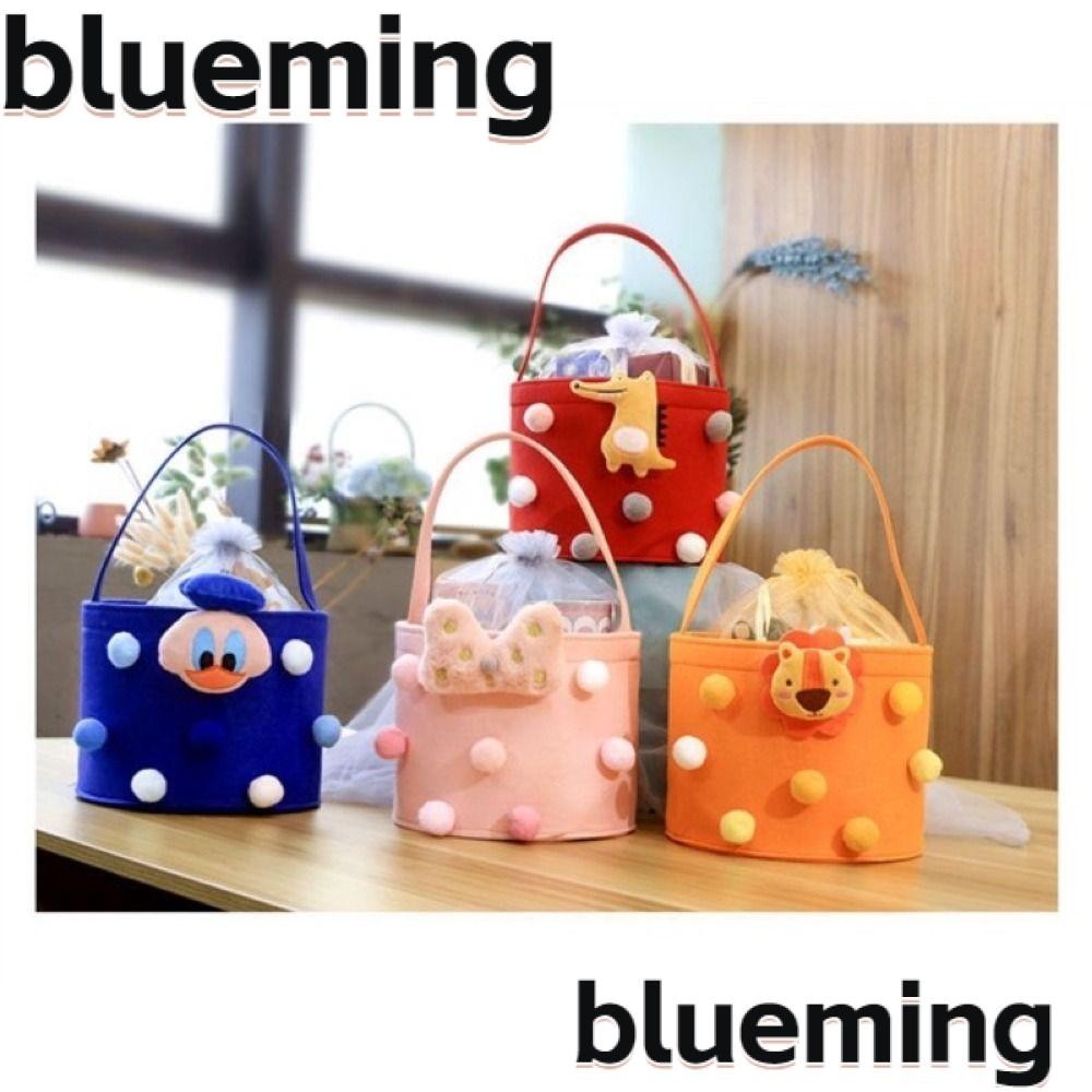 Blueming2 กระเป๋าผ้าสักหลาด ทรงกลม ลายการ์ตูนสัตว์ ความจุขนาดใหญ่ สีแคนดี้ เรียบง่าย สําหรับคุณแม่ เดินทาง