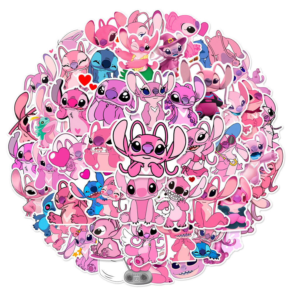 สติกเกอร์ ลายการ์ตูน Stitch and Angel กันน้ํา สําหรับติดตกแต่งหมวกกันน็อค จักรยาน 50 ชิ้น