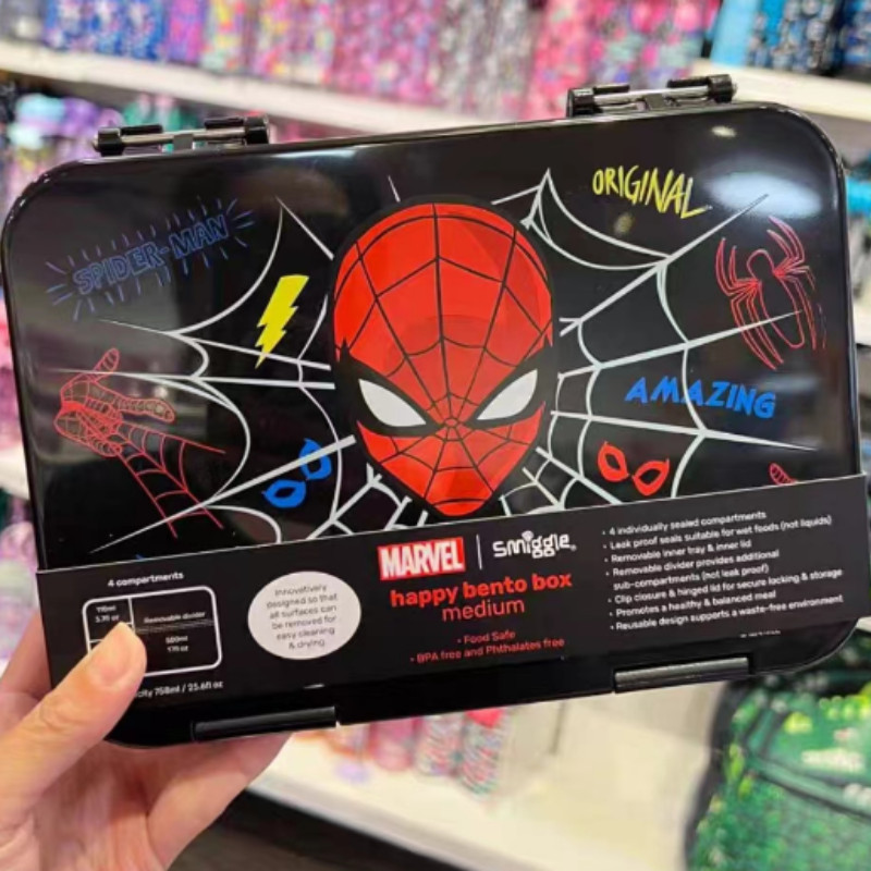 ออสเตรเลีย smiggle Spiderman กล ่ องอาหารกลางวันนักเรียน + Meal Pack กล ่ องอาหารกลางวันความจุขนาดใหญ ่ กล ่ องผลไม ้