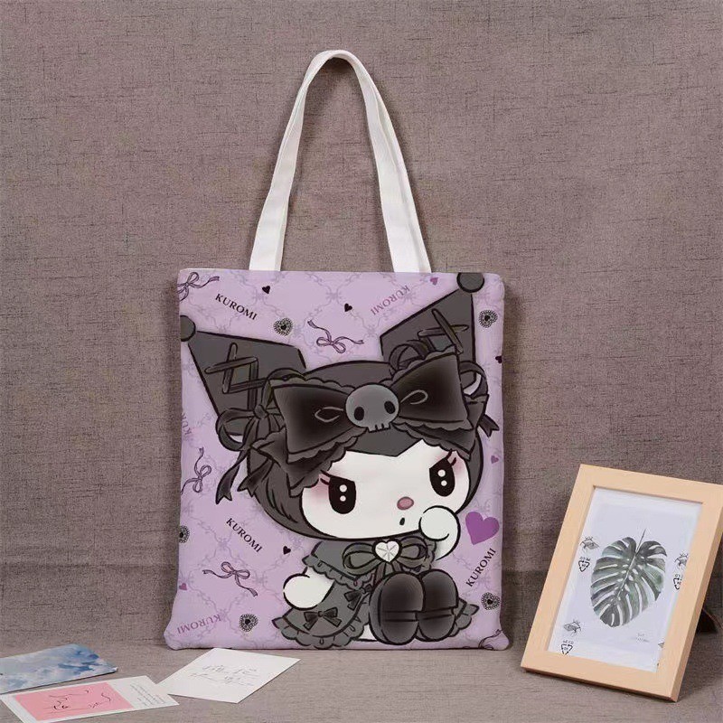 Sanrio Hellokitty กระเป ๋ าผ ้ าใบ Kuromi Cinnamoroll My Melody กระเป ๋ าสะพายไหล ่ ผู ้ หญิง Casual ความจุขนาดใหญ ่ ช ้ อปปิ ้ งสาวของขวัญ