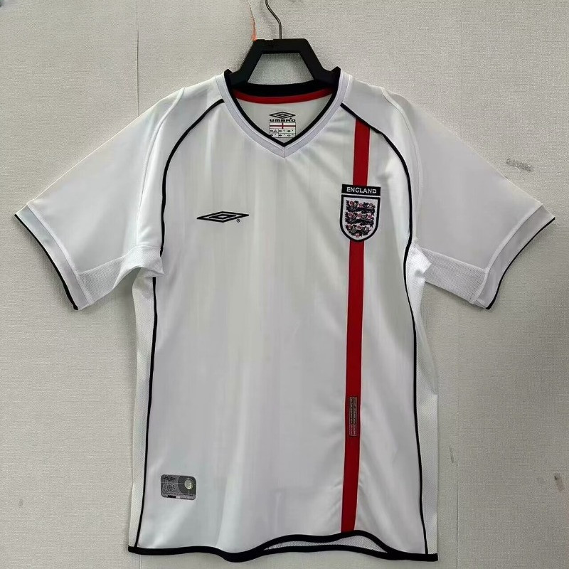 2002 England Home White Short Sleeve Vintage Jersey S-XXL Quick Dry Sports Soccer Top AAA
