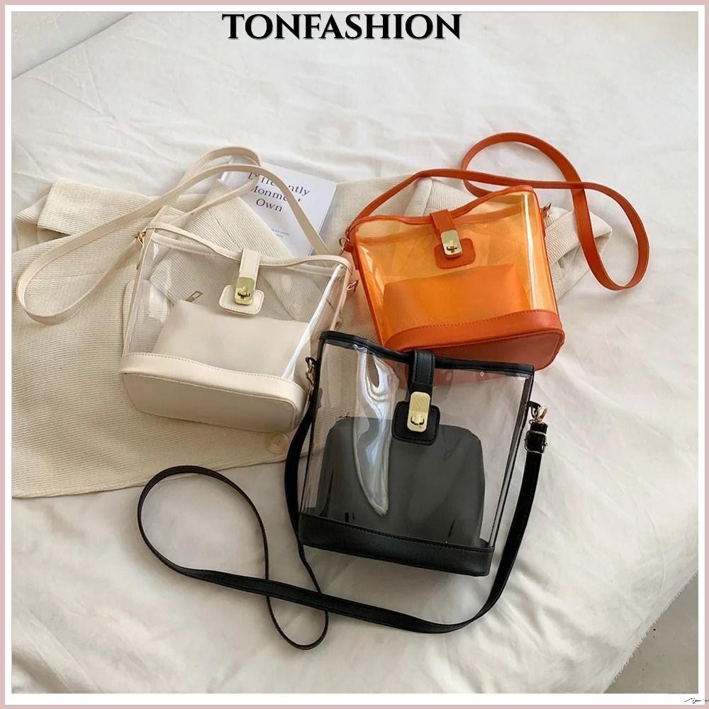 Tonfashion กระเป ๋ าสะพายไหล ่ 2 in1 โปร ่ งใส PVC Jelly Messenger Bag, กระเป ๋ าโทรศัพท ์ ความจุขนาดใหญ ่ กระเป ๋ าช ้ อปปิ ้ งวินเทจตกแต ่ งฤดูร ้ อน