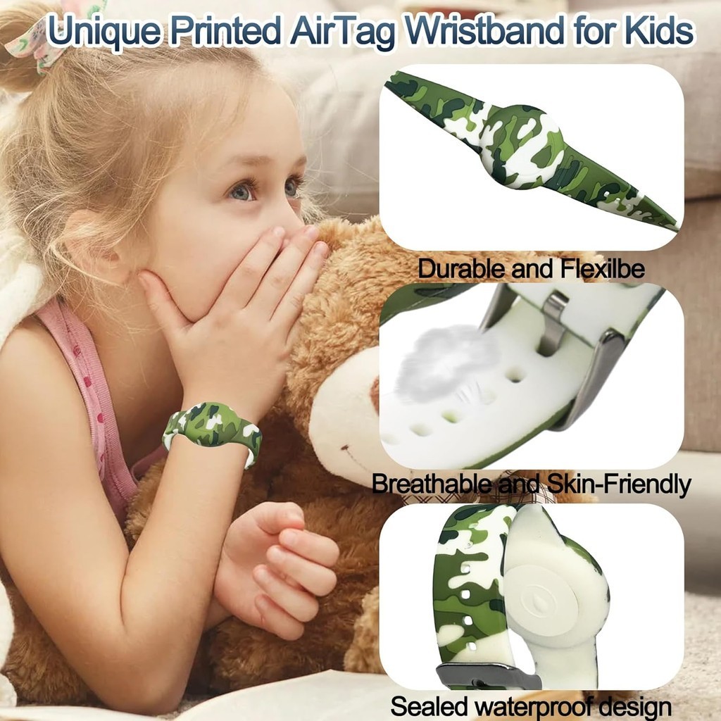 สายรัดข้อมือ AirTag กันน้ำ สำหรับเด็ก 1 ชิ้น ซิลิโคนอ่อนนุ่ม น้ำหนักเบา พร้อมที่ใส่ GPS Tracker ใช้ได้กับ Apple AirTag สีฟ้า ลายพราง ราคา ถูกที่สุด ดีลบีเคเค แกลเลอรีภาพที่ 7