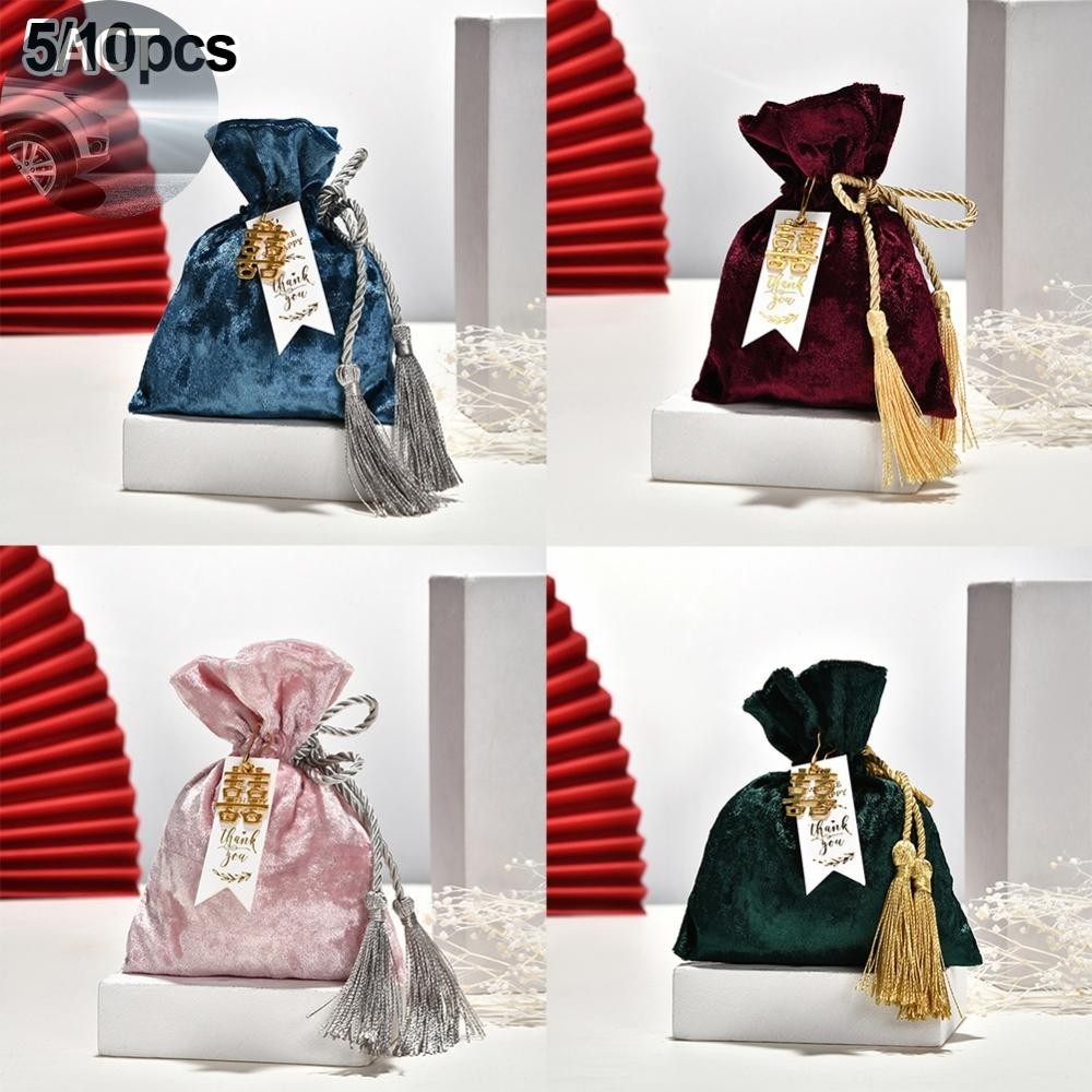 【ACRIVEP-TH】Wedding Candy Bags Green Party Pink Velvet Ribbon Candy Bag Gift Bag Tote